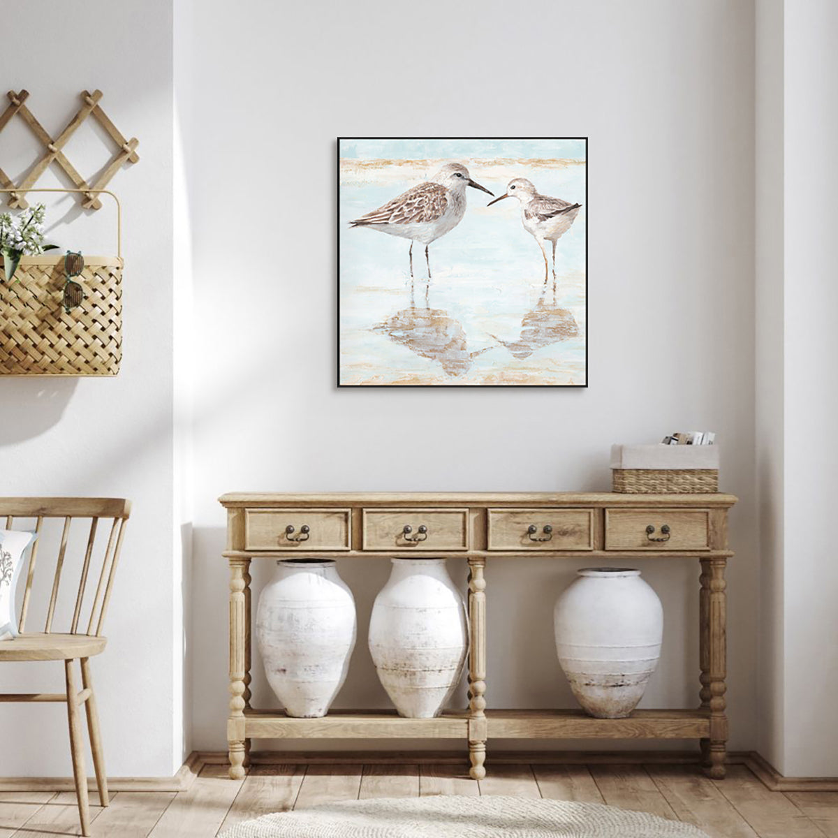 Gentle Shorebird Reflection Painting #J3534