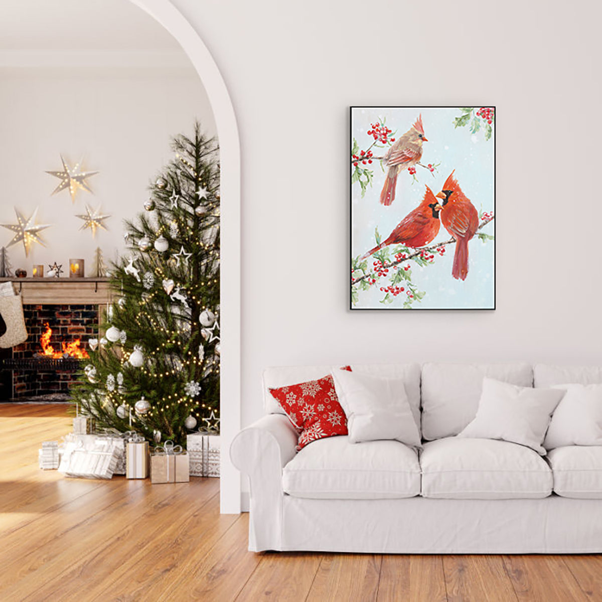 Winter Companions Red Cardinal Birds Painting #J3548