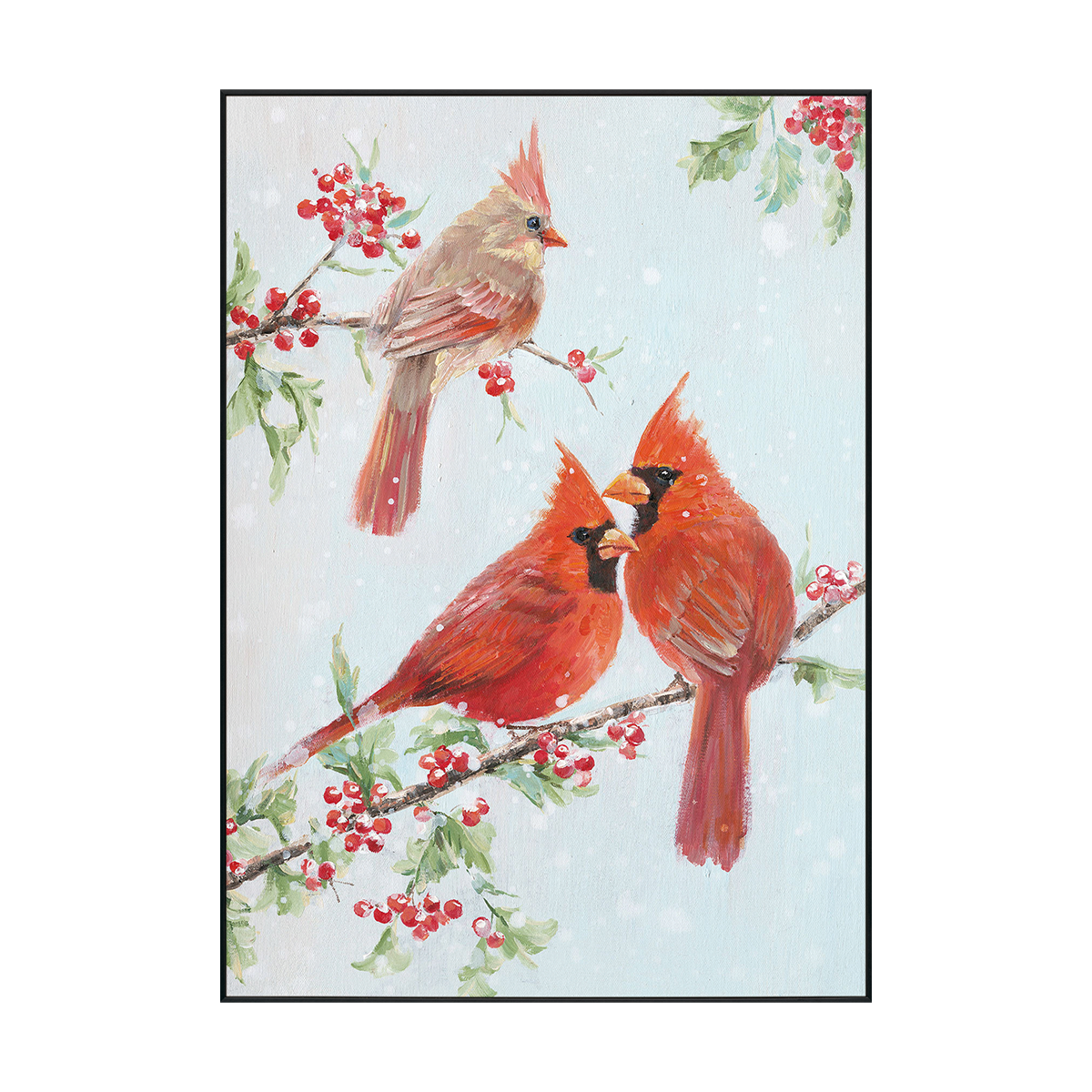 Winter Companions Red Cardinal Birds Painting #J3548