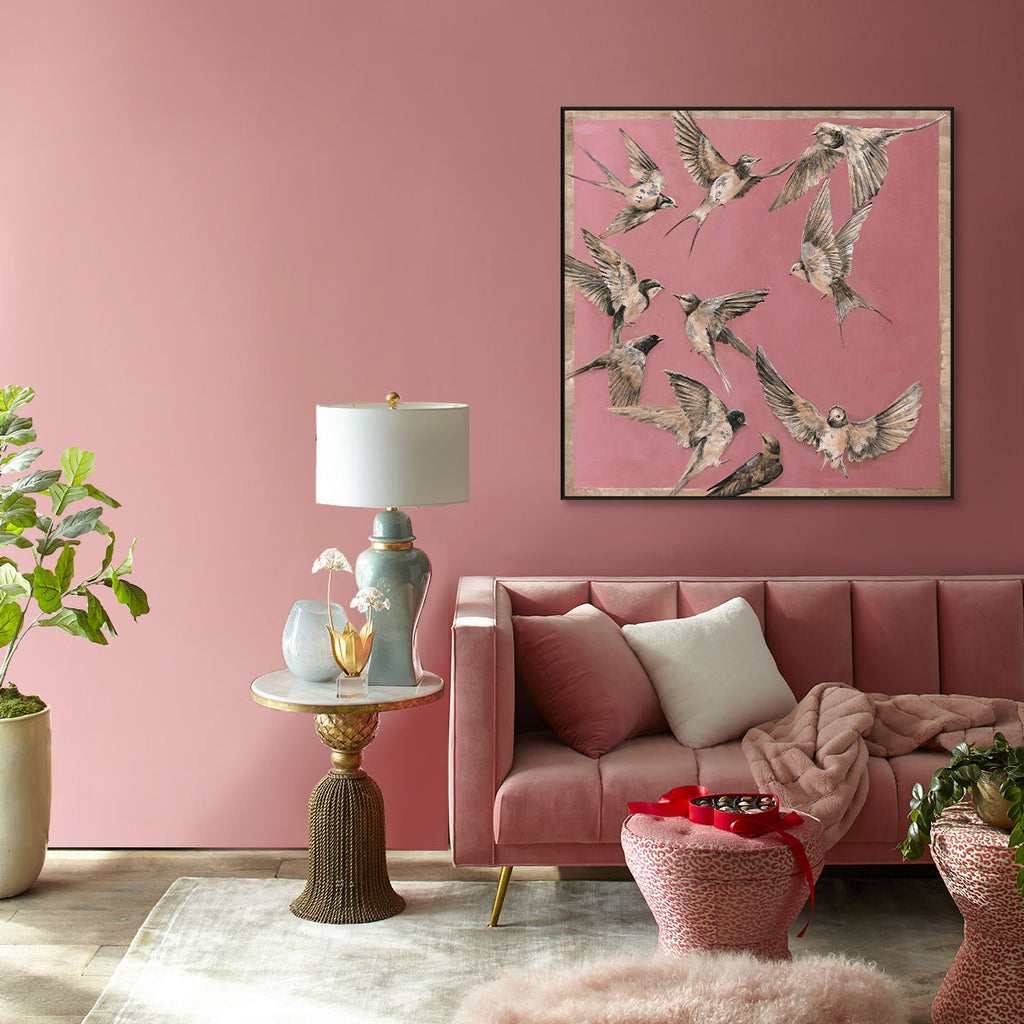 Swallows in Flight Pink Painting #J3555