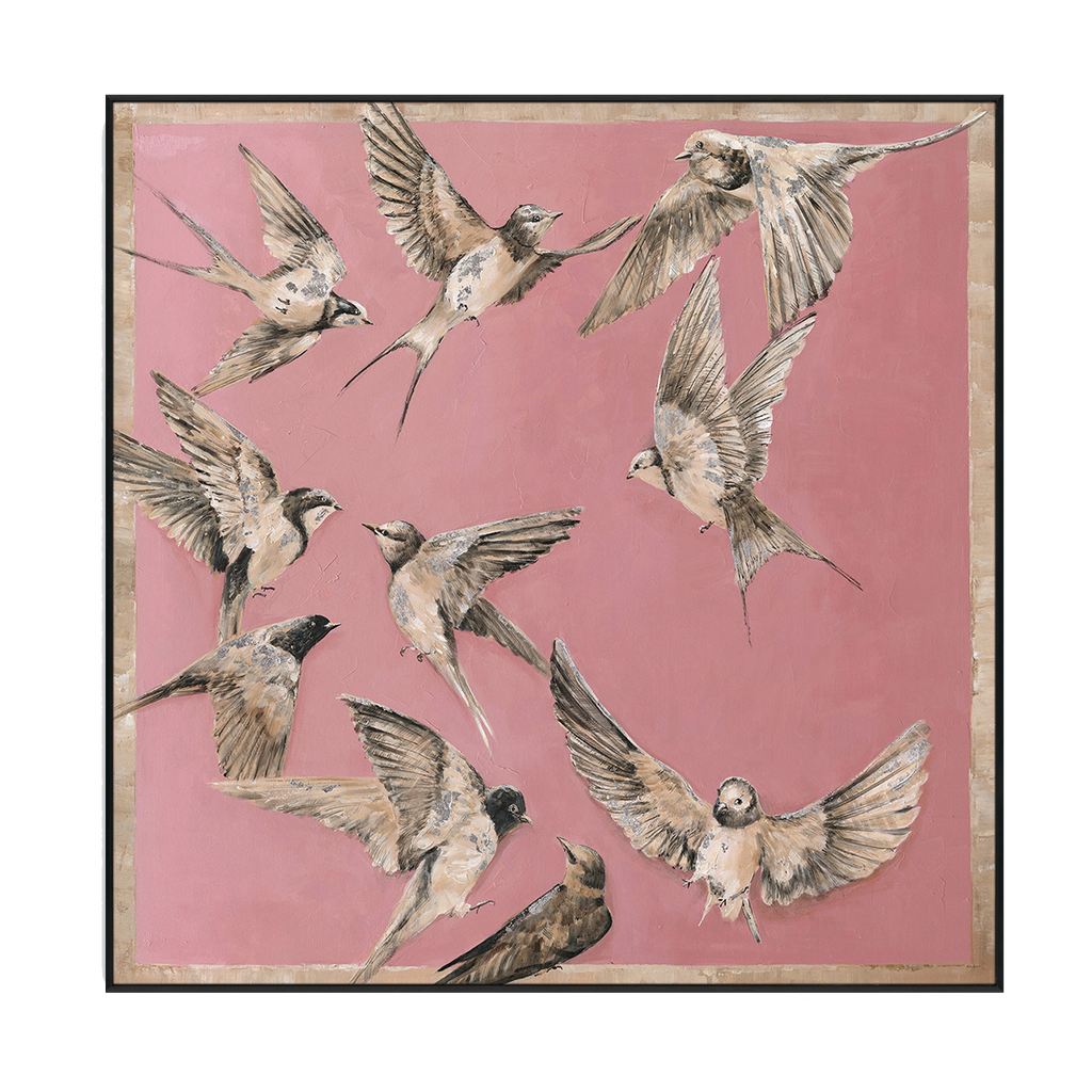 Swallows in Flight Pink Painting #J3555