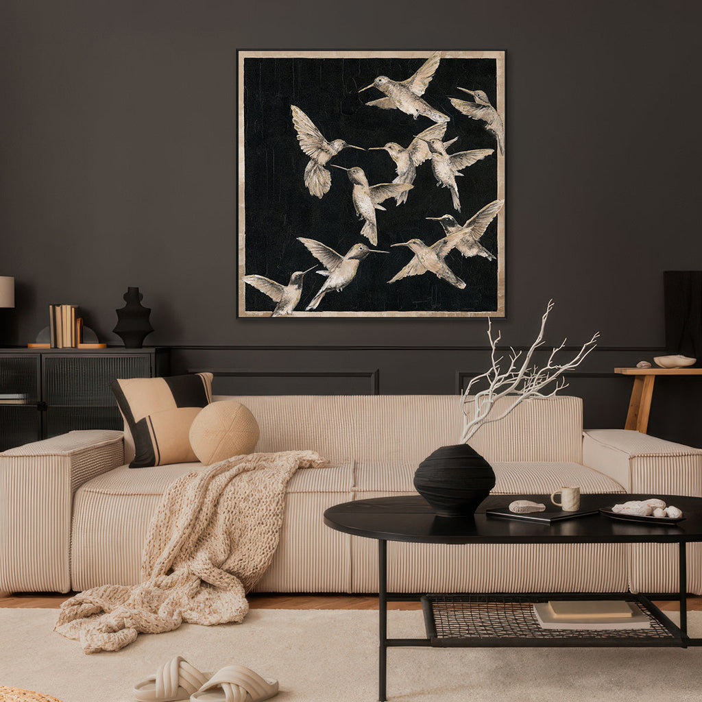 Hummingbirds in Midnight Flight Painting #J3556