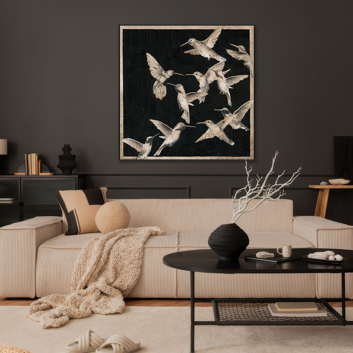 Hummingbirds in Midnight Flight Painting #J3556