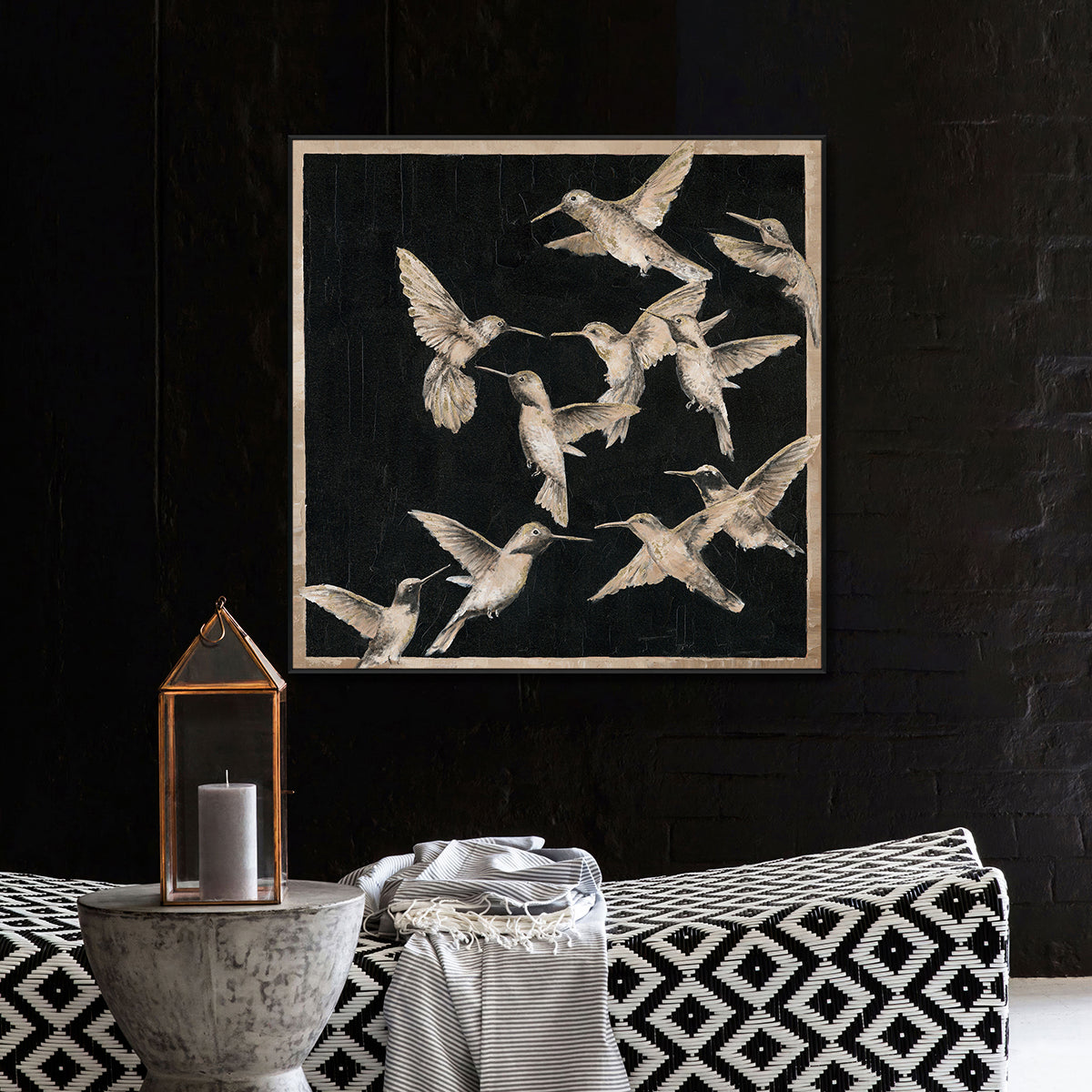 Hummingbirds in Midnight Flight Painting #J3556
