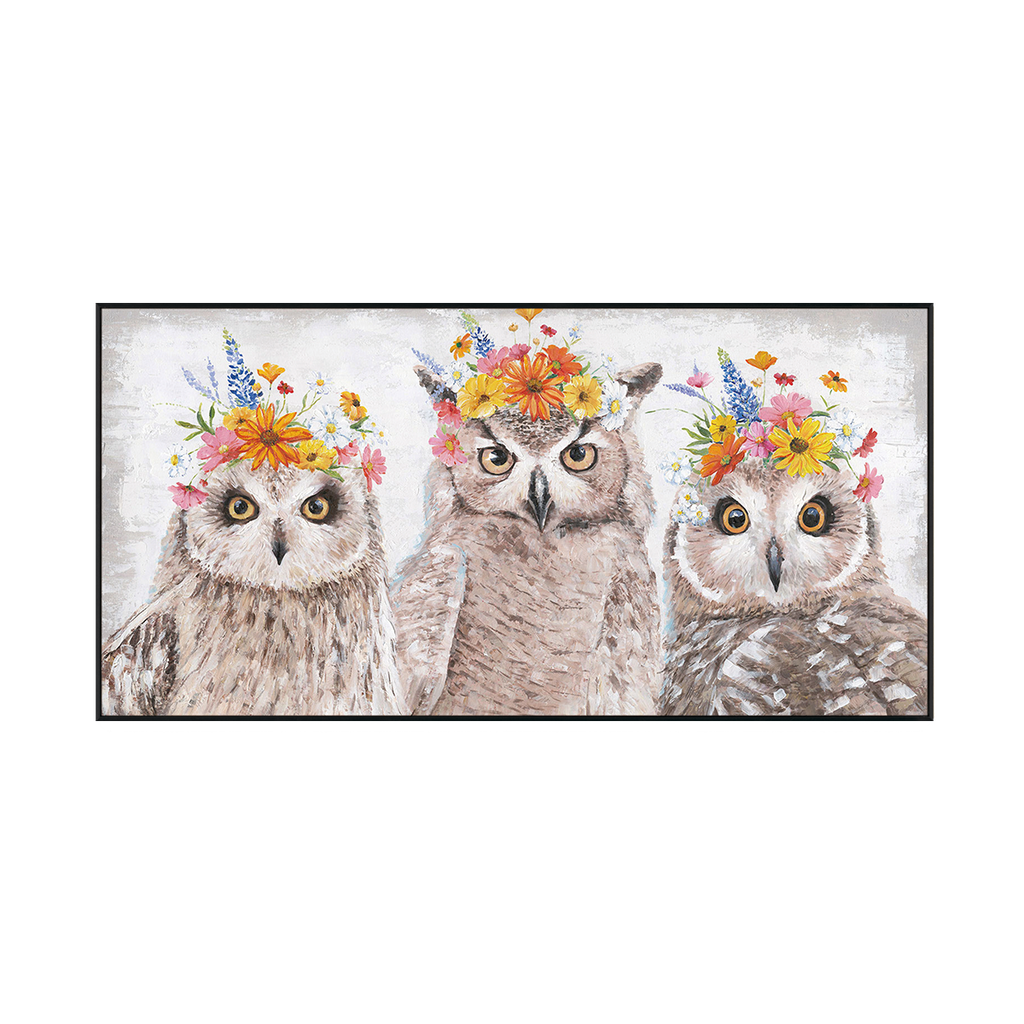 Floral Crown Owls Painting #J3583