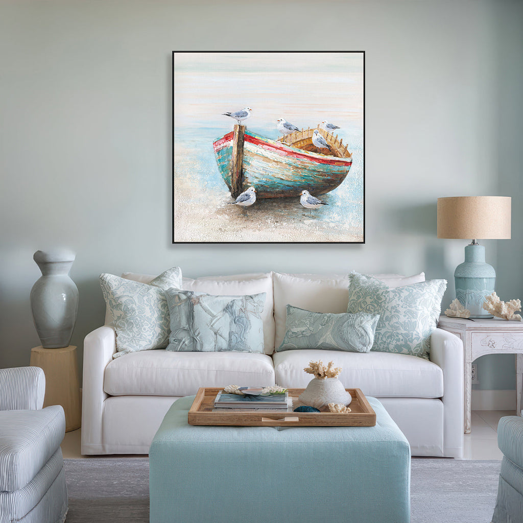 Seagulls on Old Boat Painting #J3609