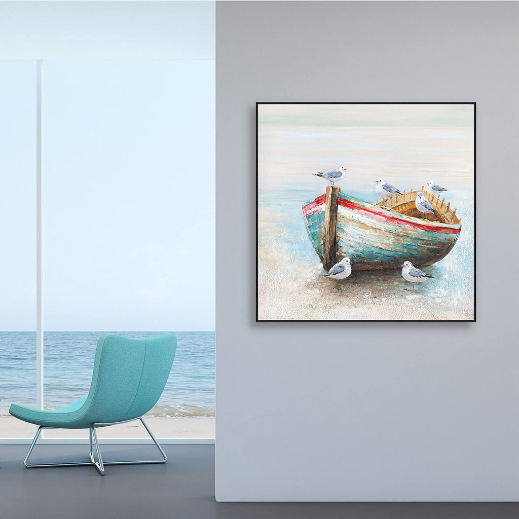 Seagulls on Old Boat Painting #J3609