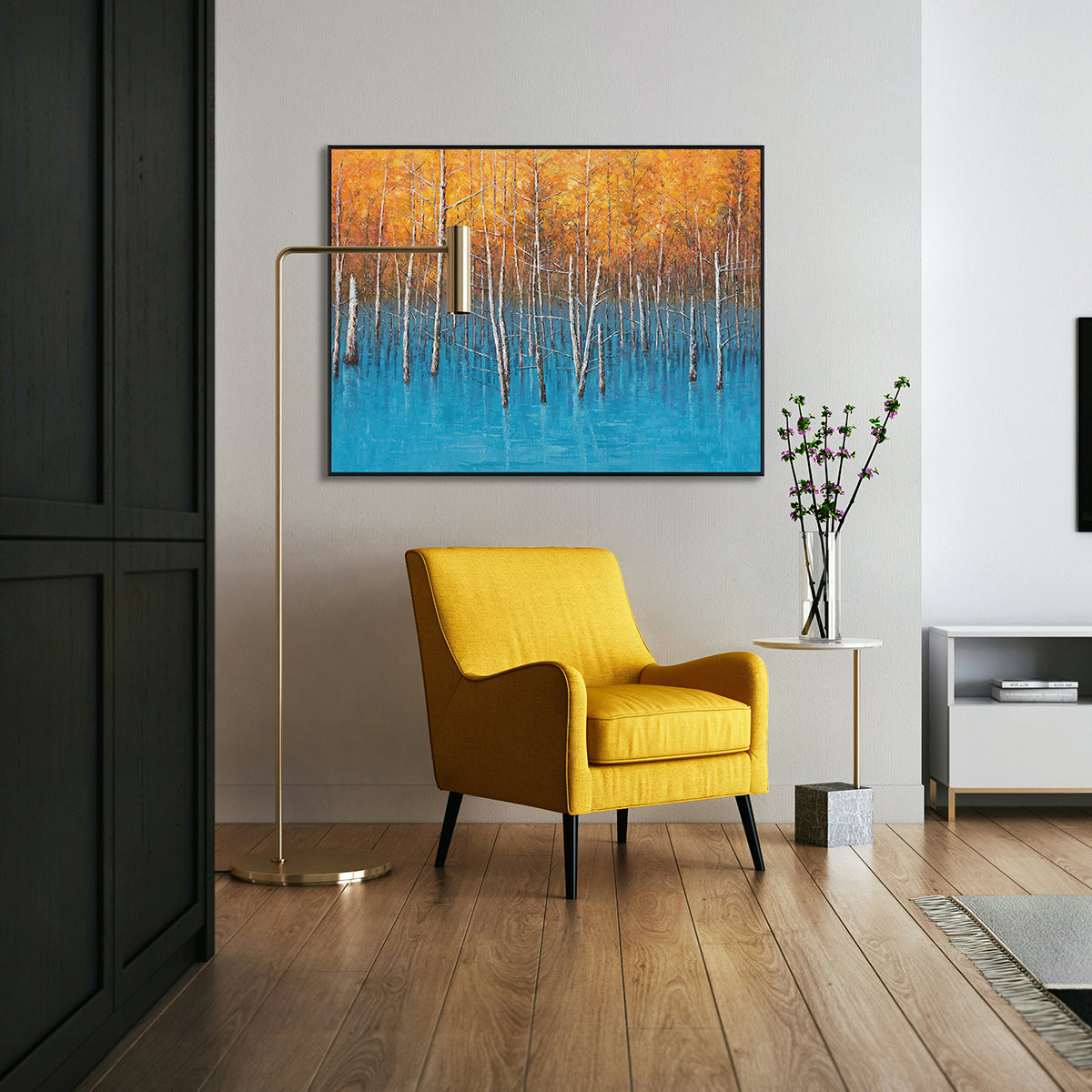 Autumn Reflections Blue Lake Forest Painting #J4010
