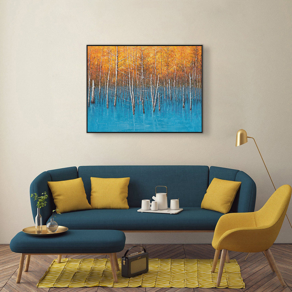 Autumn Reflections Blue Lake Forest Painting #J4010