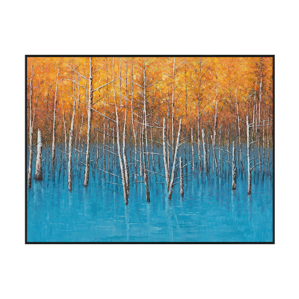 Autumn Reflections Blue Lake Forest Painting #J4010