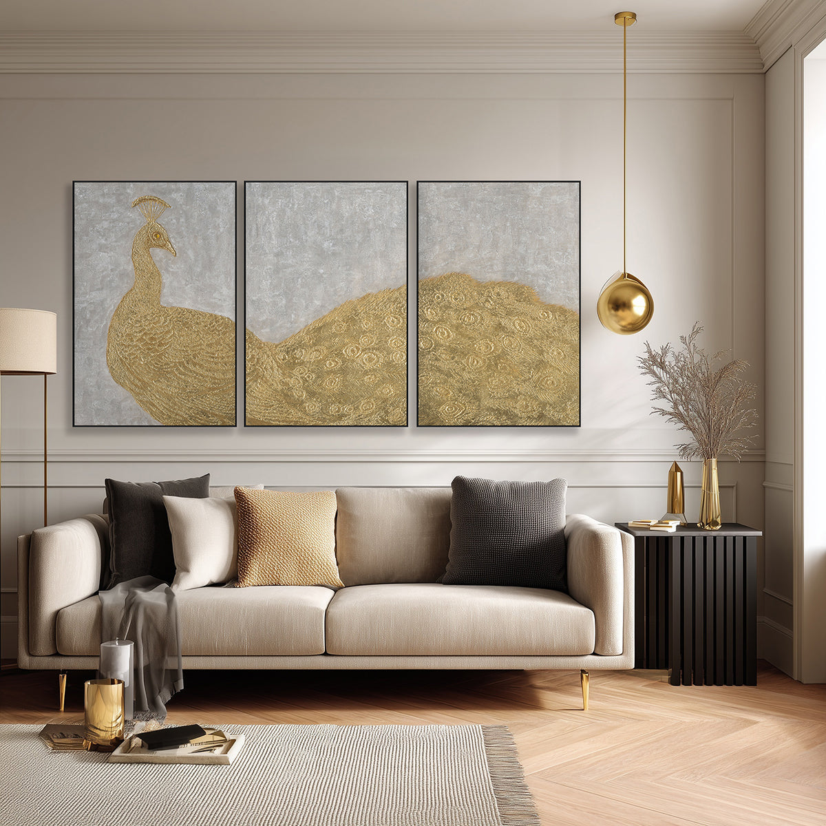 Golden Majesty Peacock Painting #J4022