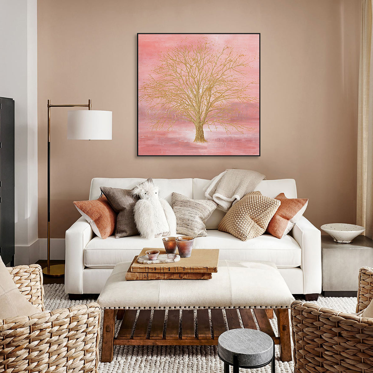 Golden Tree Pink Abstract Painting #J4029