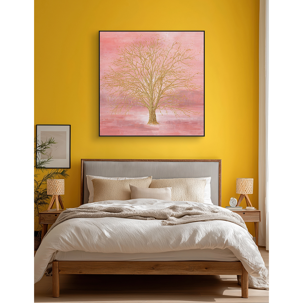 Golden Tree Pink Abstract Painting #J4029