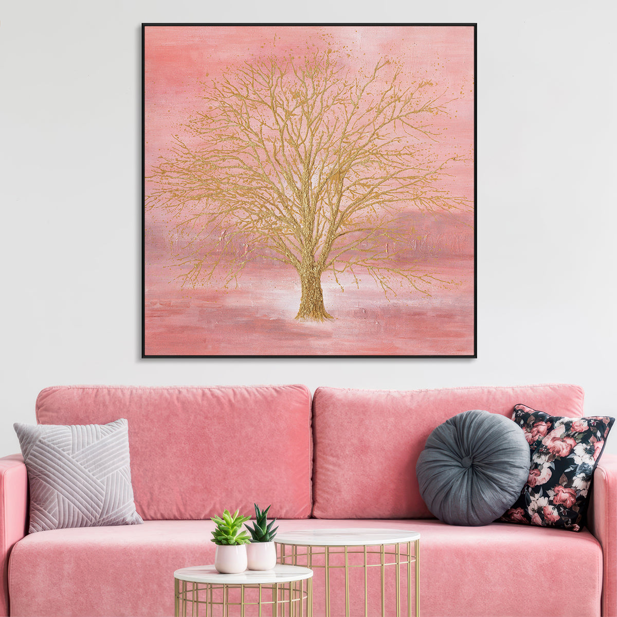 Golden Tree Pink Abstract Painting #J4029