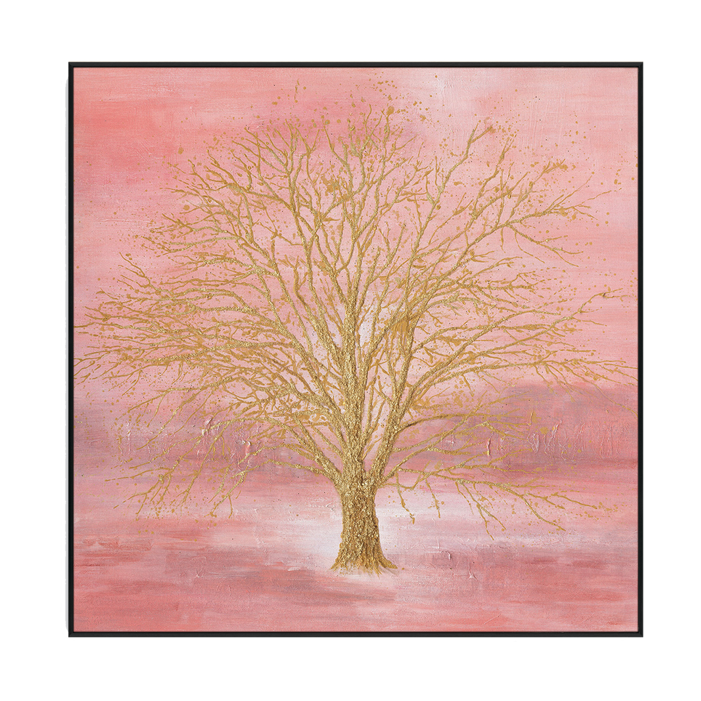 Golden Tree Pink Abstract Painting #J4029