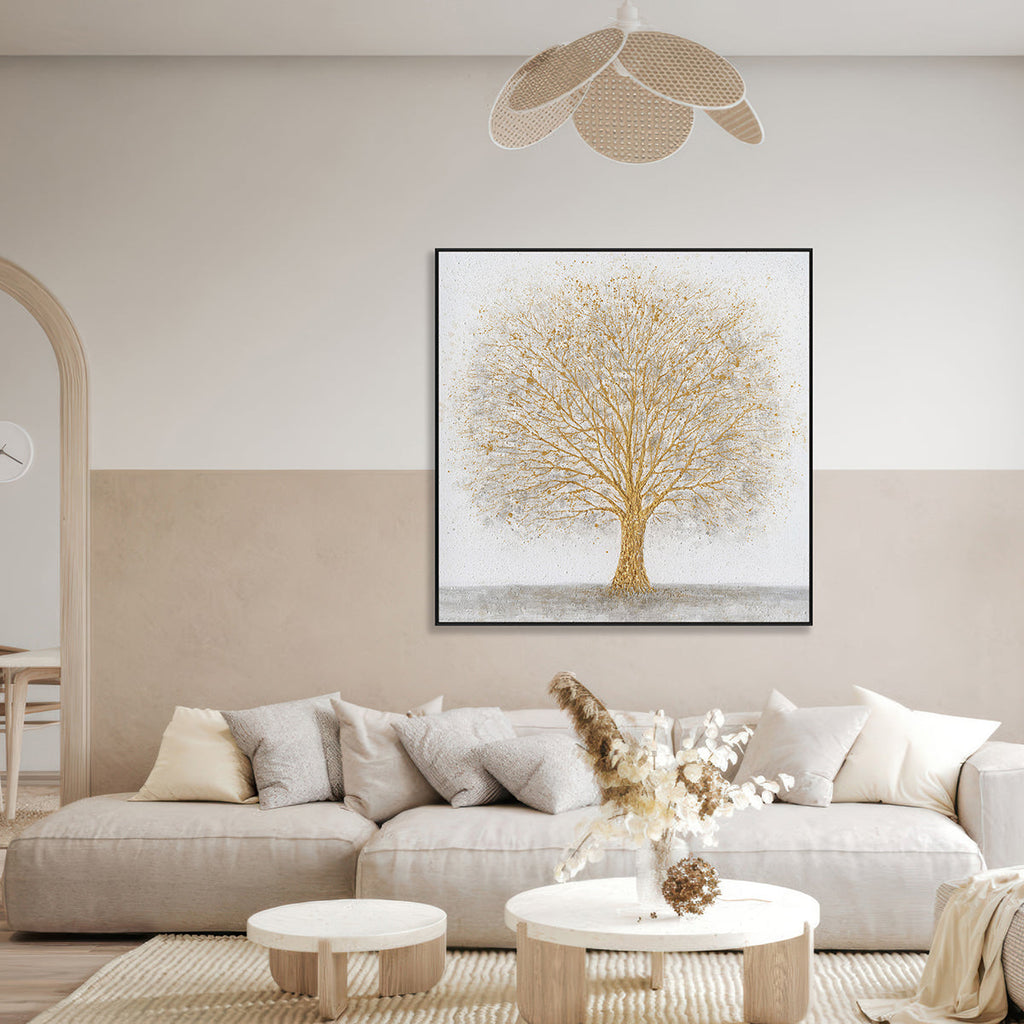 Golden Tree White Abstract Painting #J4172
