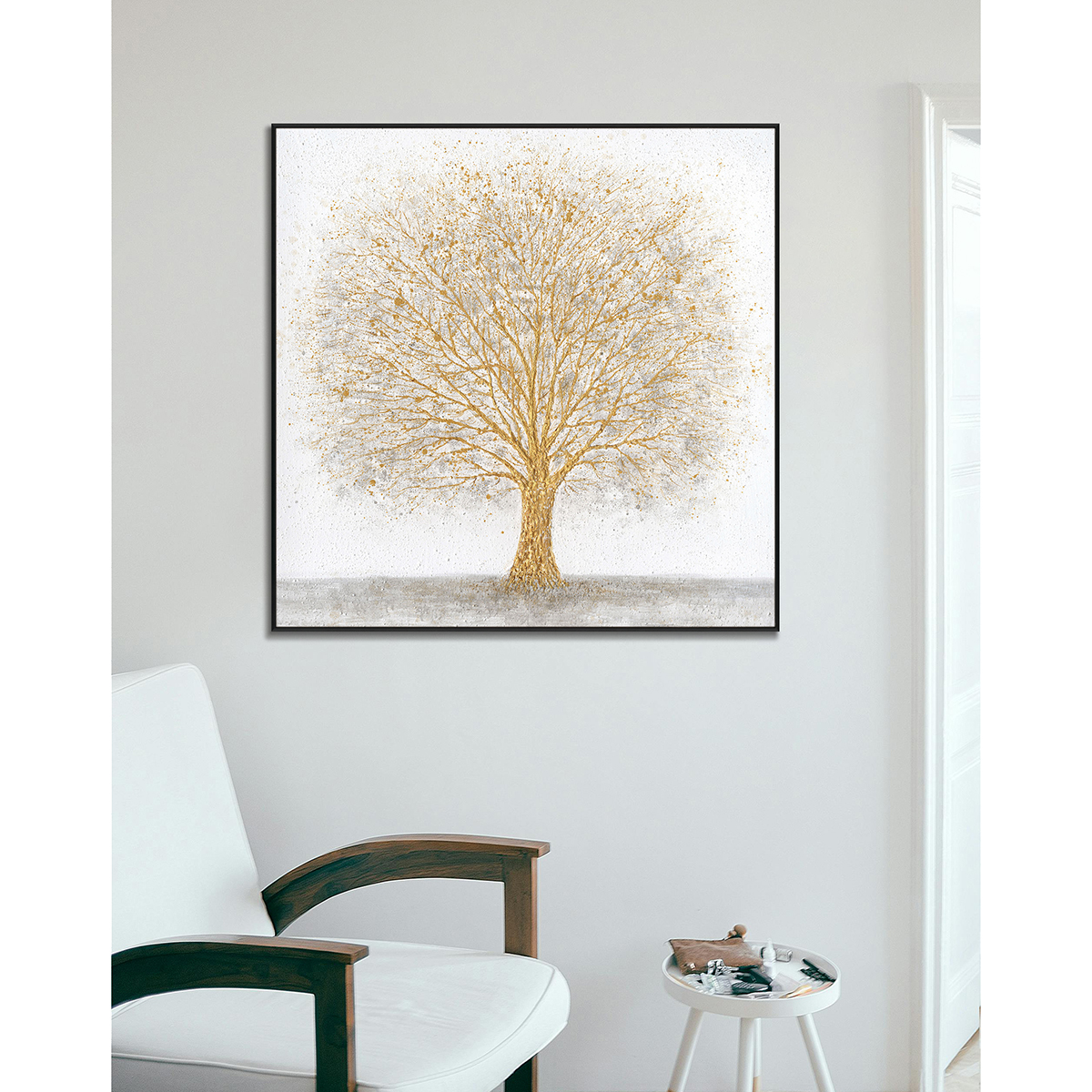 Golden Tree White Abstract Painting #J4172
