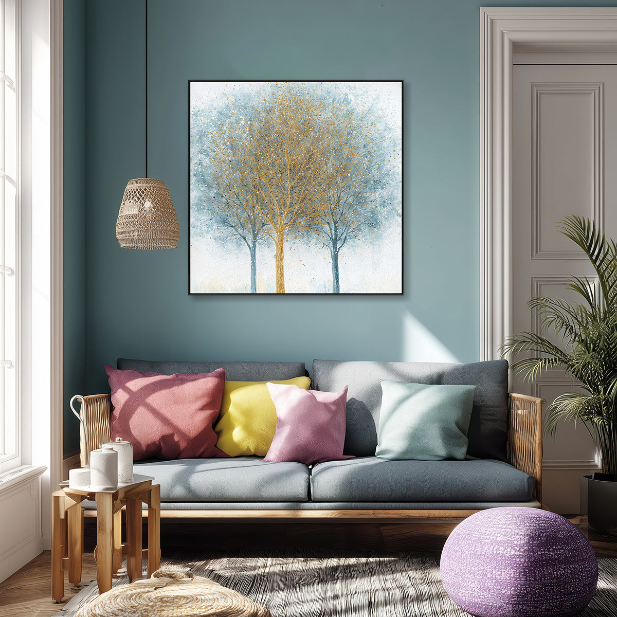 Golden Grove Teal Abstract Painting #J4190
