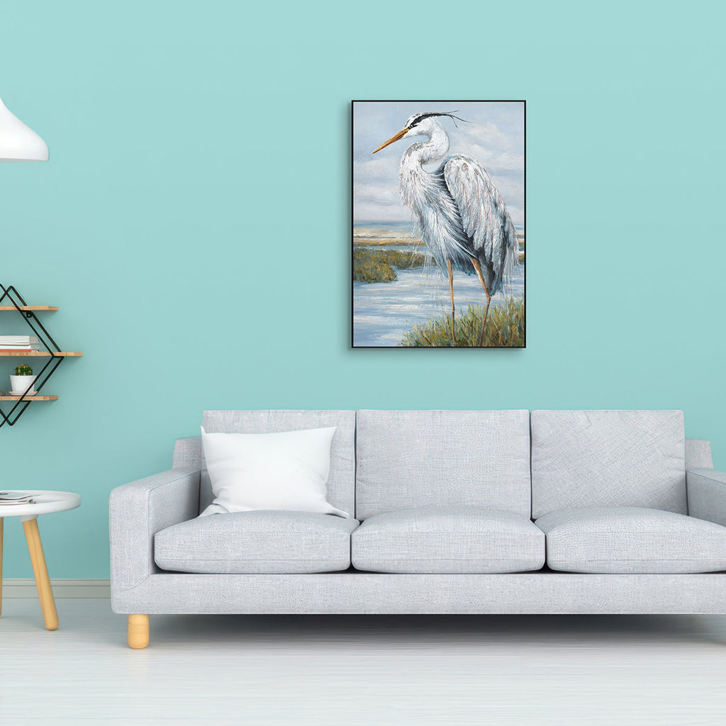 Silver Serenity Heron Bird Painting #K3702
