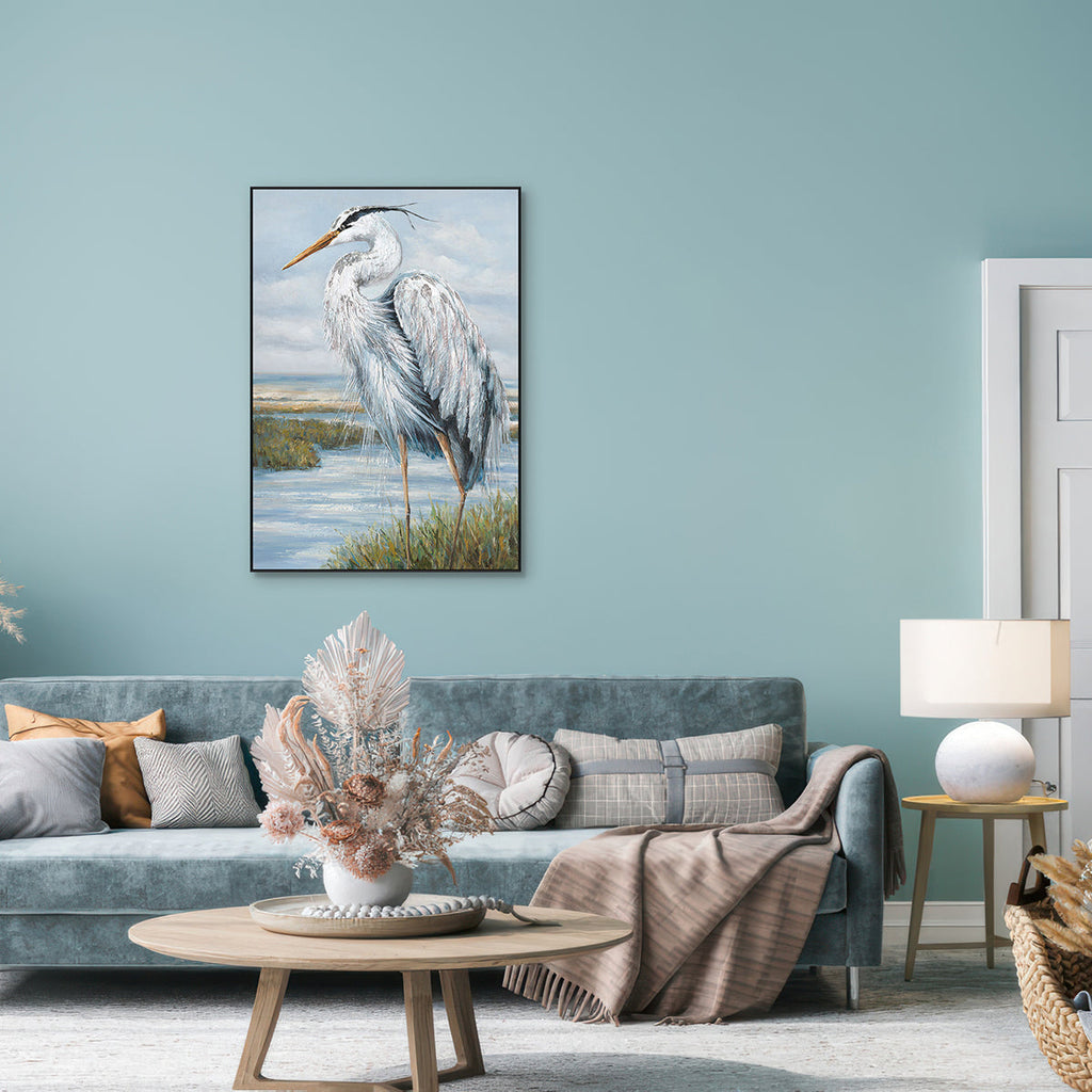 Silver Serenity Heron Bird Painting #K3702