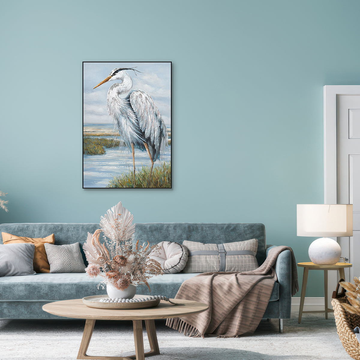 Silver Serenity Heron Bird Painting #K3702