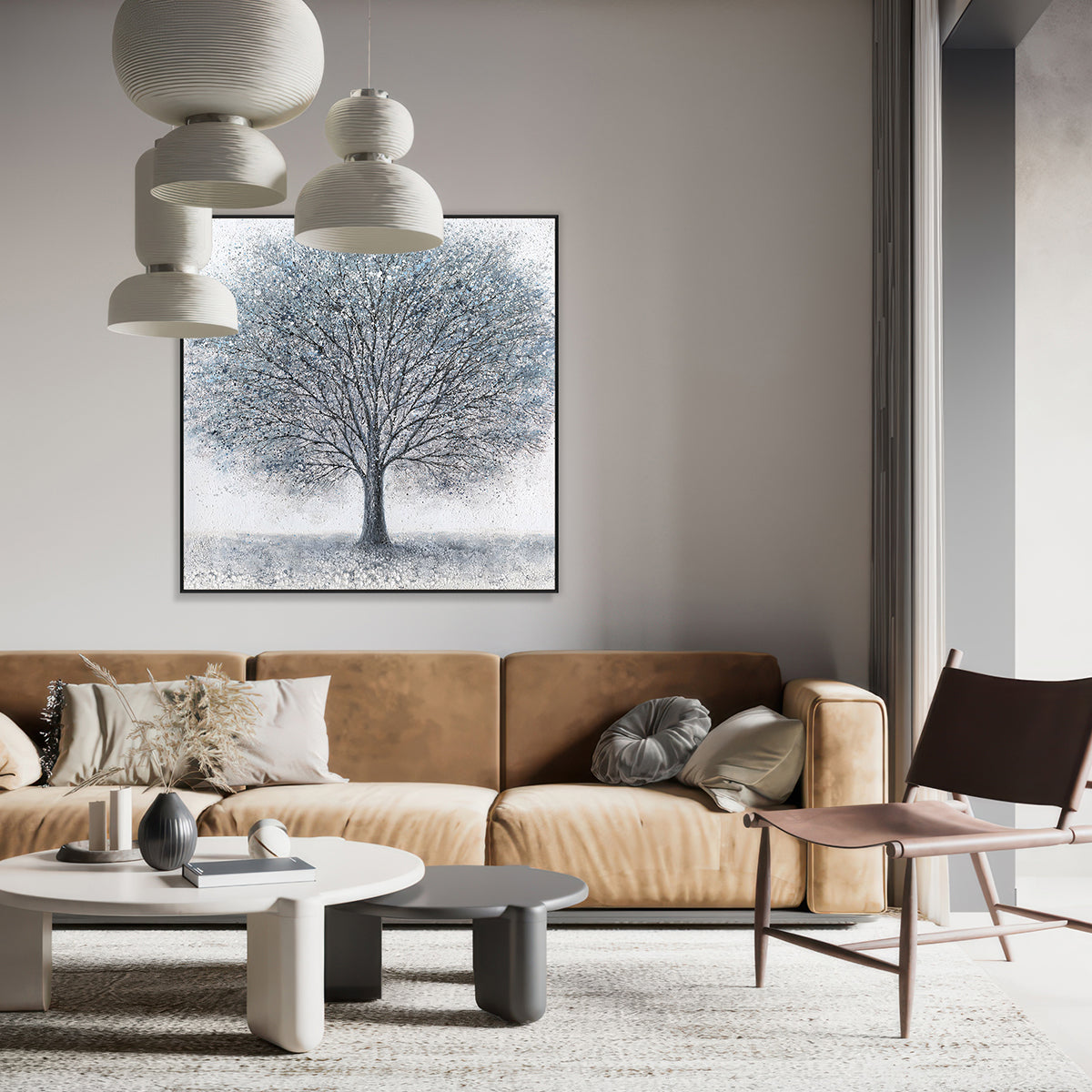 Winter Serenity Blue Abstract Tree Painting #K4109