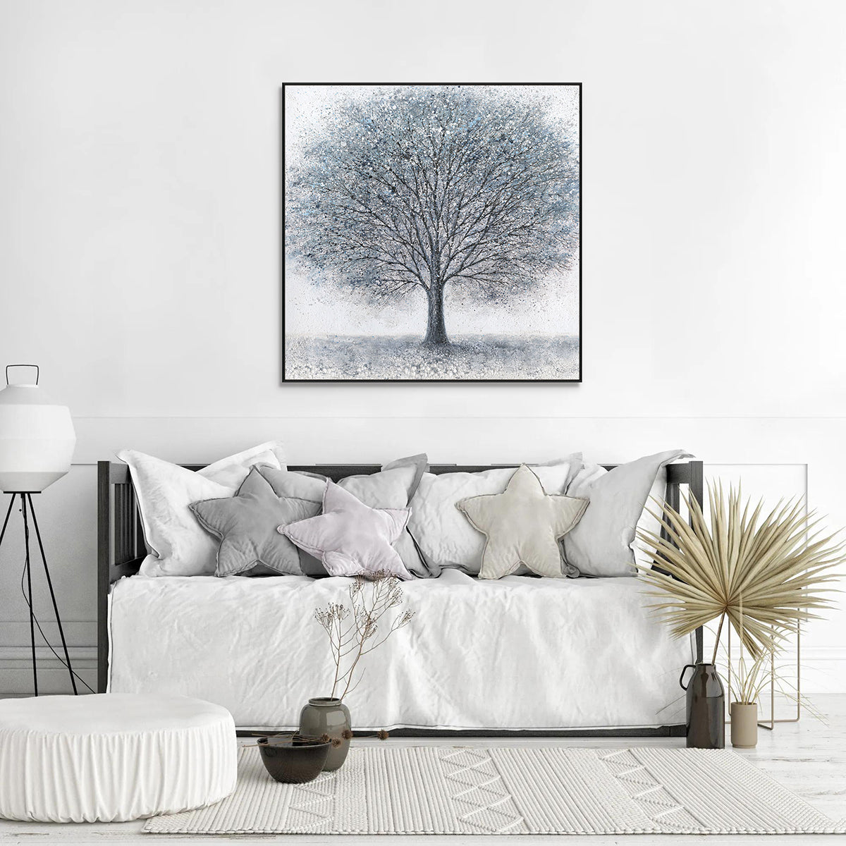 Winter Serenity Blue Abstract Tree Painting #K4109