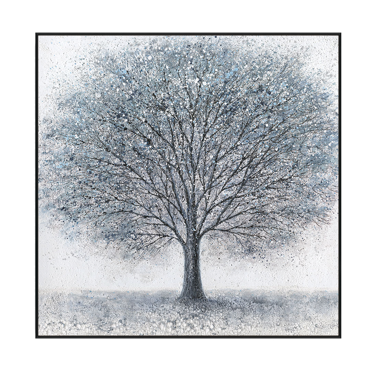 Winter Serenity Blue Abstract Tree Painting #K4109