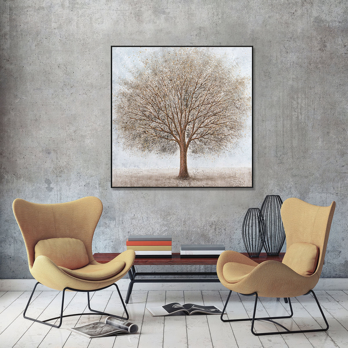 Golden Mist Grey Tree Painting #K4110