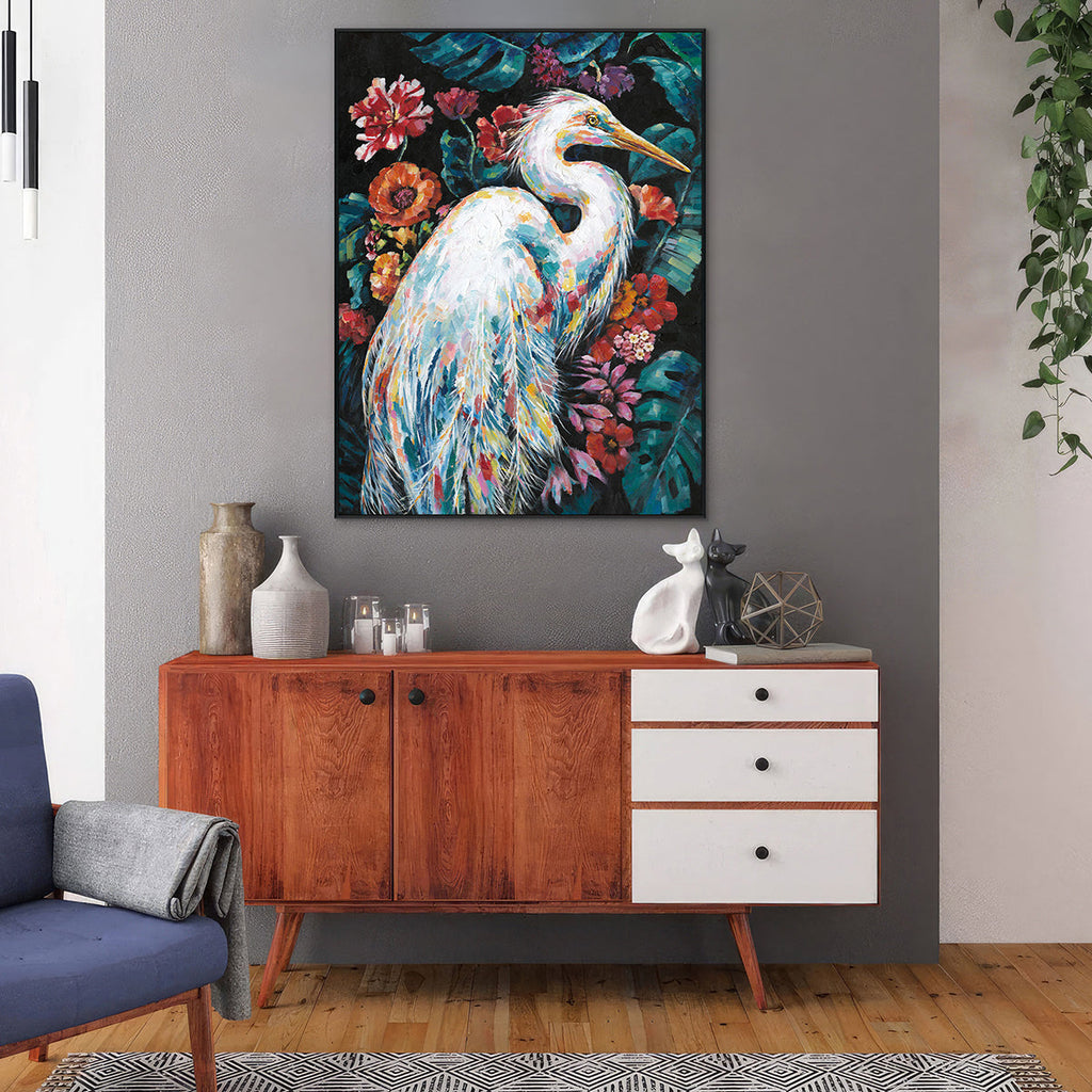 Tropical Elegance White Heron Painting #K5182