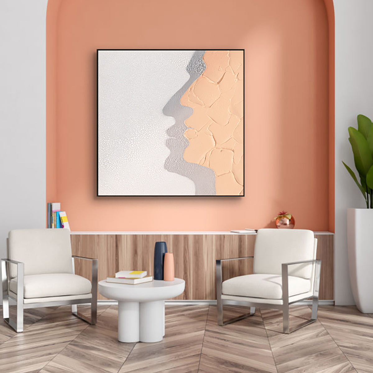 Silent Duality Minimalist Face Texture Painting #L2114