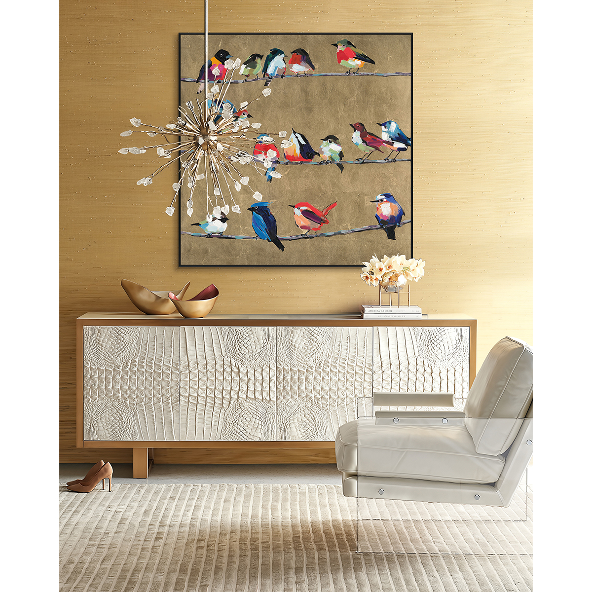 Golden Harmony Bird Painting #L5903