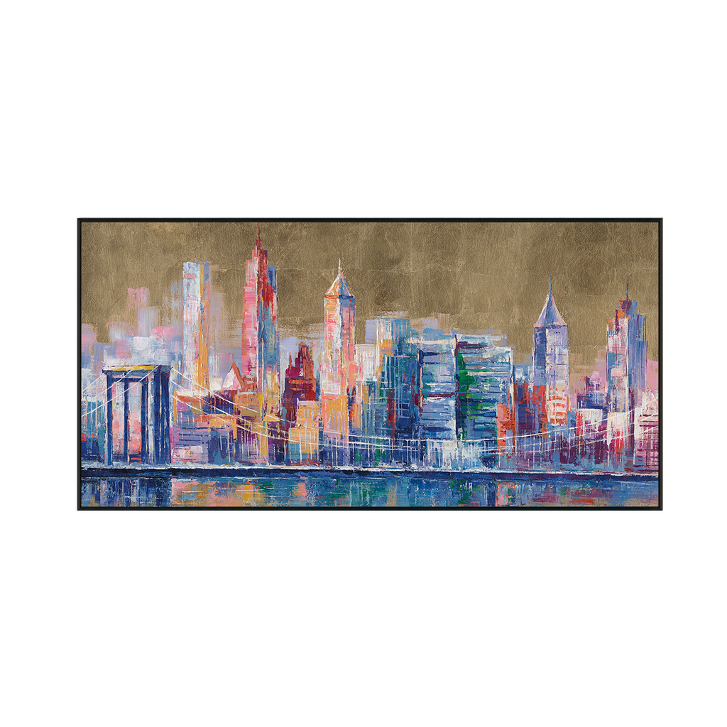 Golden Skyline Abstract Cityscape Painting #M0589