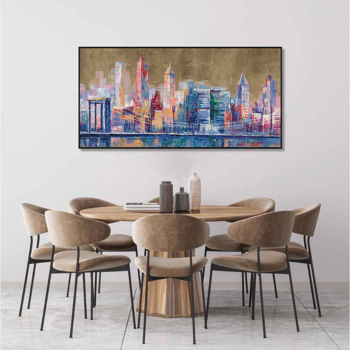 Golden Skyline Abstract Cityscape Painting #M0589