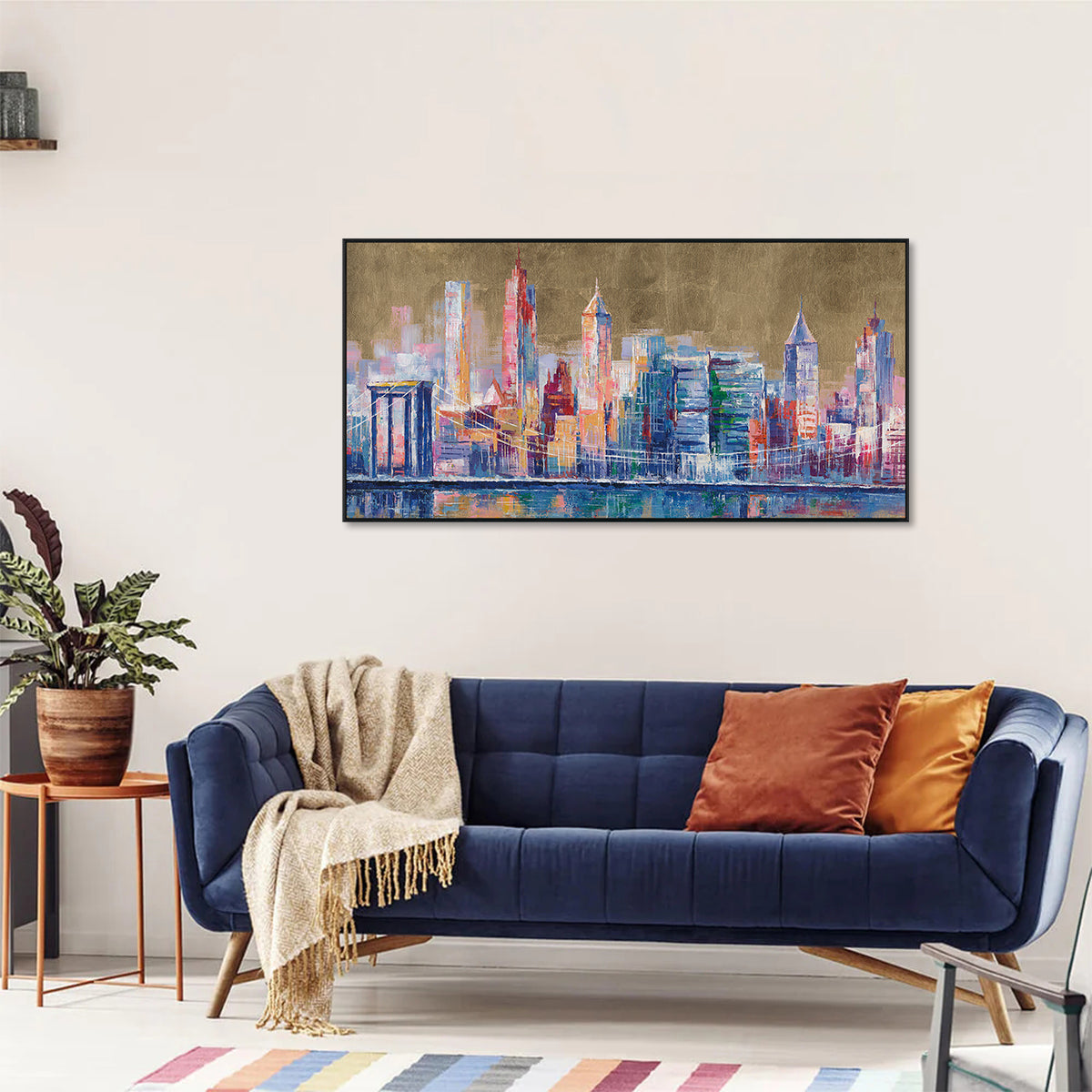 Golden Skyline Abstract Cityscape Painting #M0589