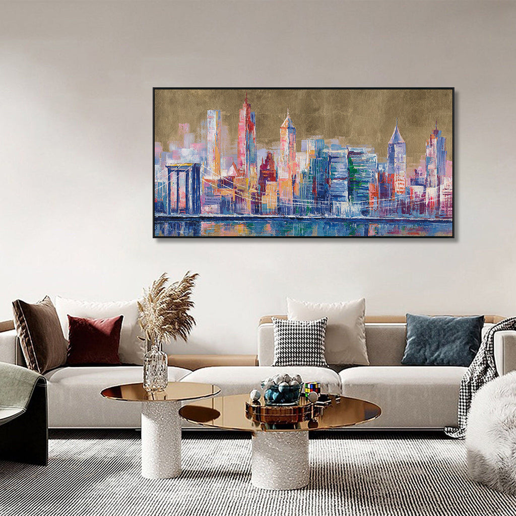 Golden Skyline Abstract Cityscape Painting #M0589