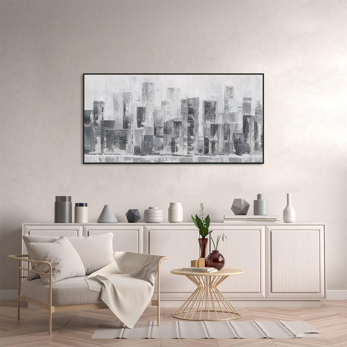 Shades of City Monochrome Abstract Painting #M0598