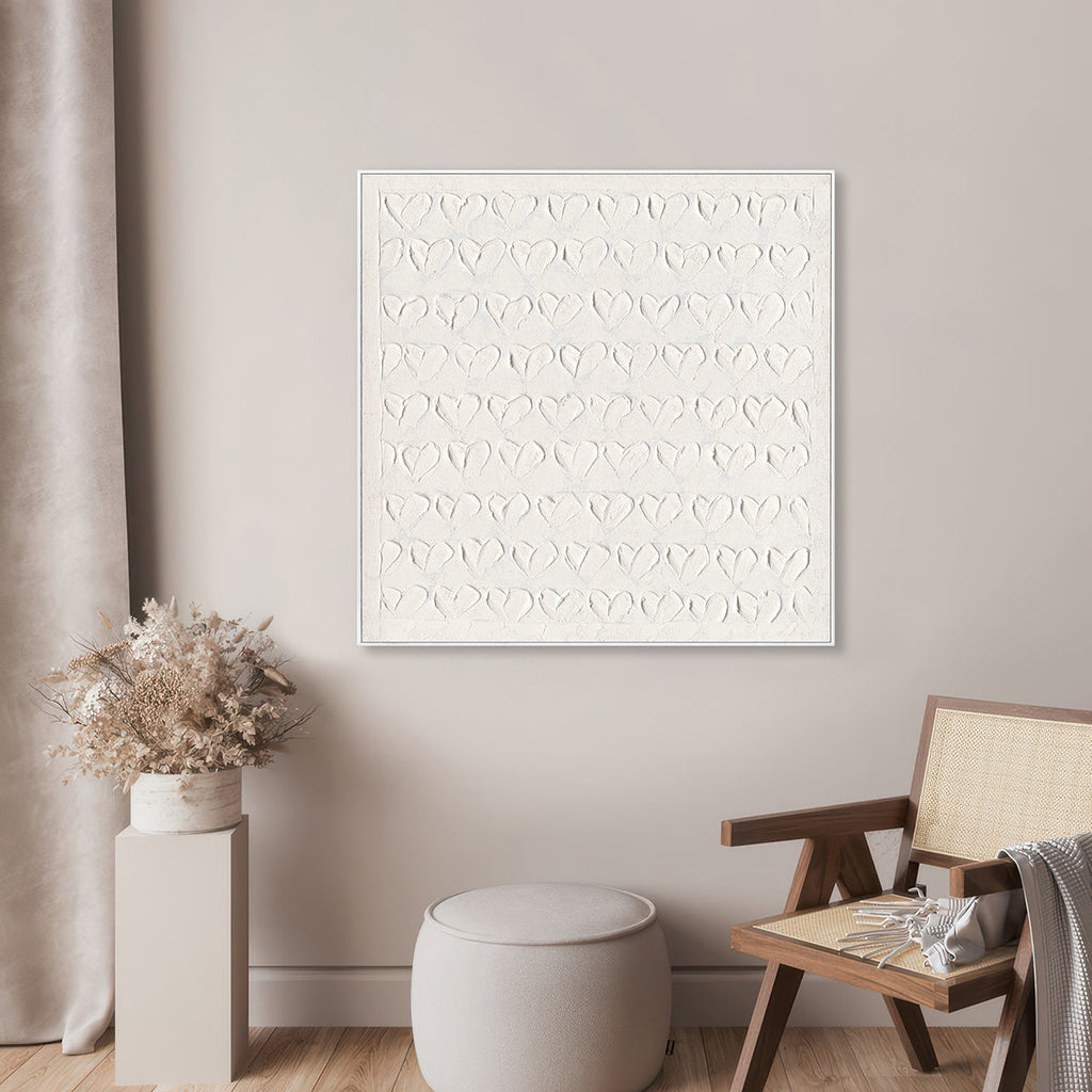 Heart Whispers White Textured Painting #M0639