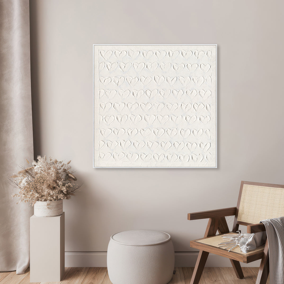 Heart Whispers White Textured Painting #M0639