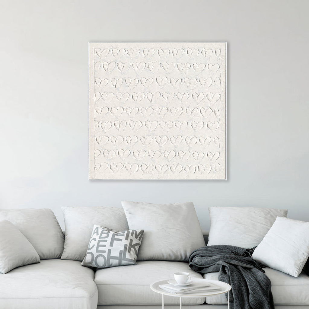 Heart Whispers White Textured Painting #M0639