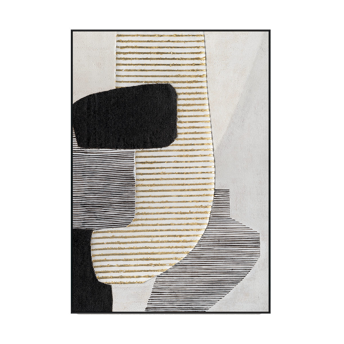 Striped Geometry Black White Gold Abstract #M2517