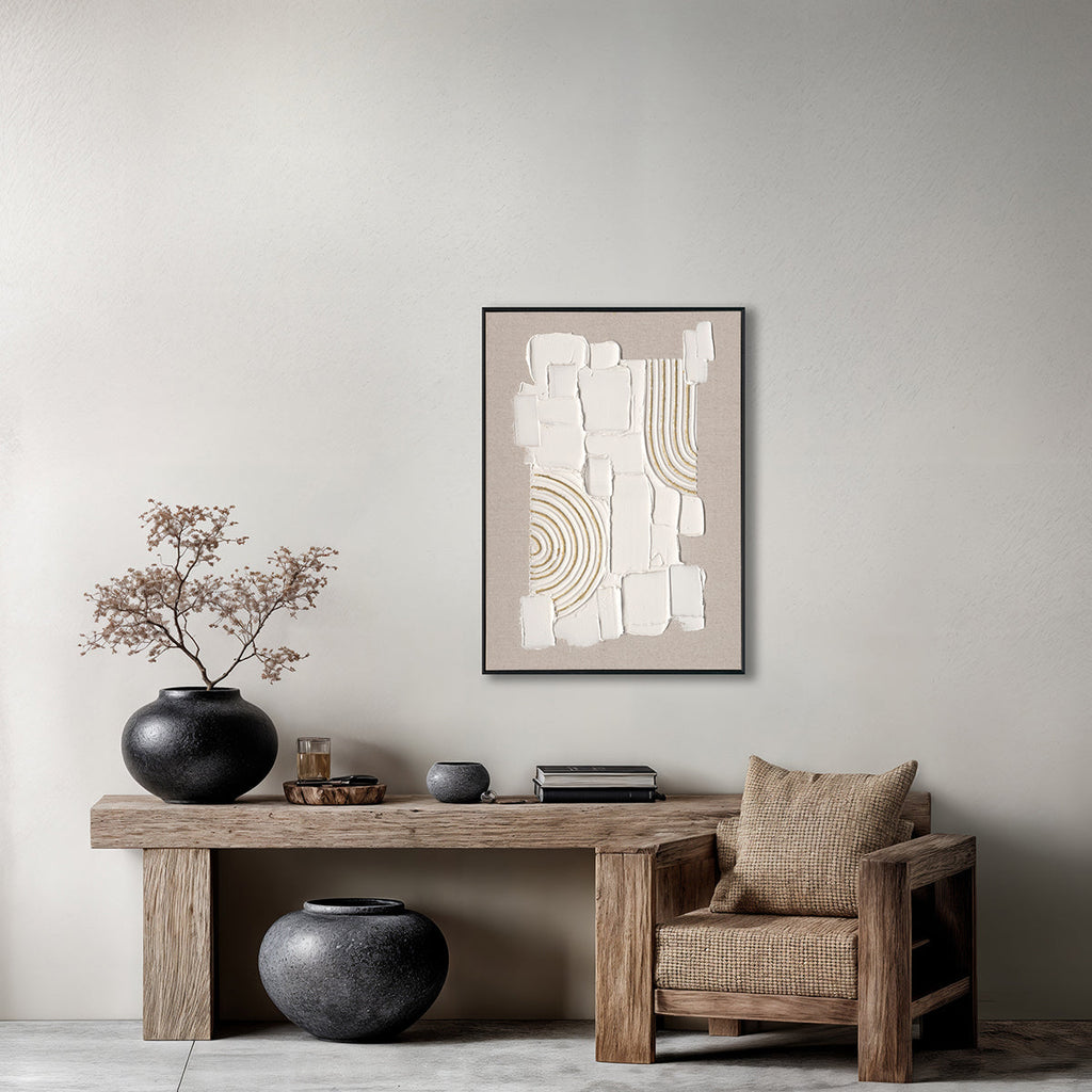 Golden Geometry Abstract Relief Painting (Left & Right) #M2616