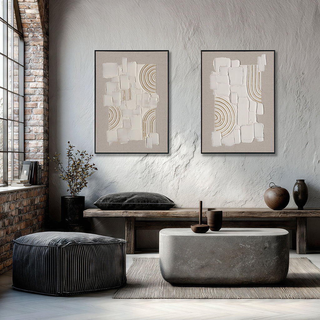 Golden Geometry Abstract Relief Painting (Left & Right) #M2616