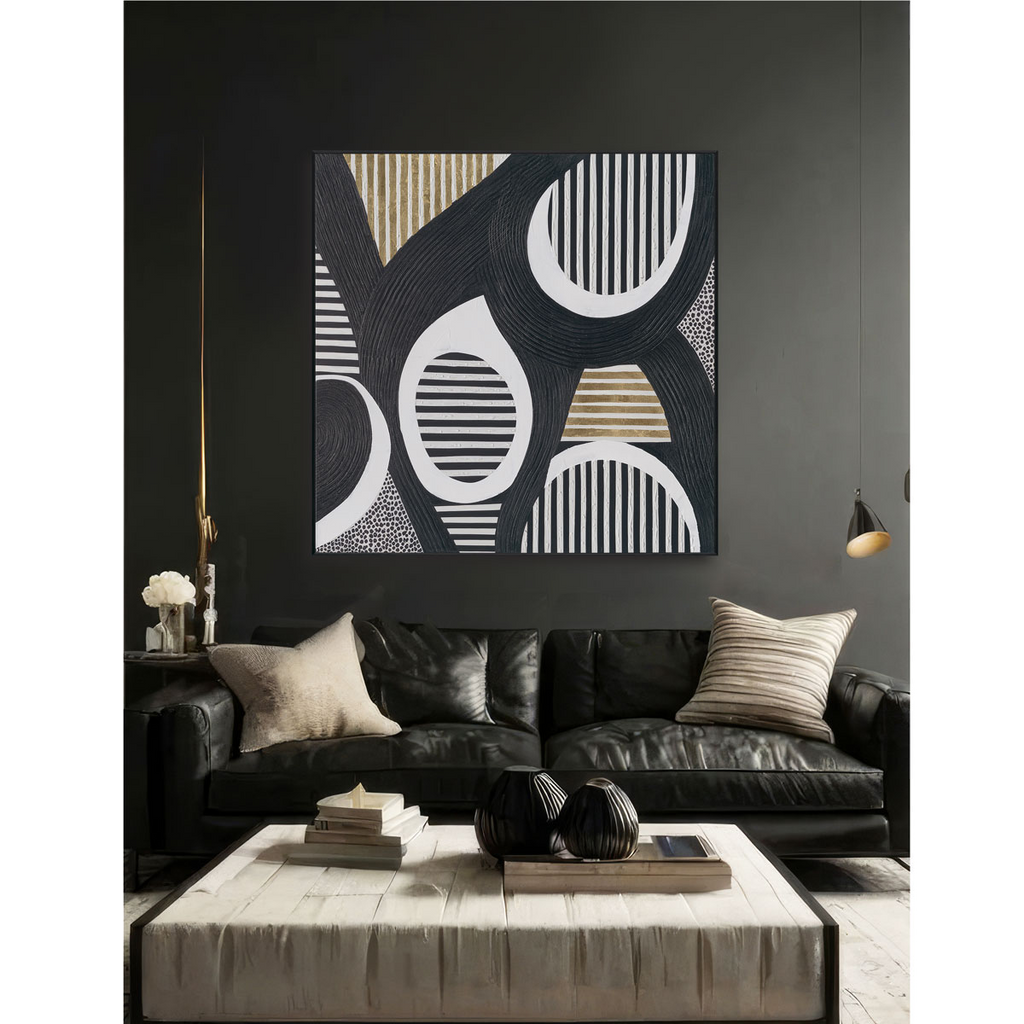 Rhythm Circles Black White Gold Abstract #M2627