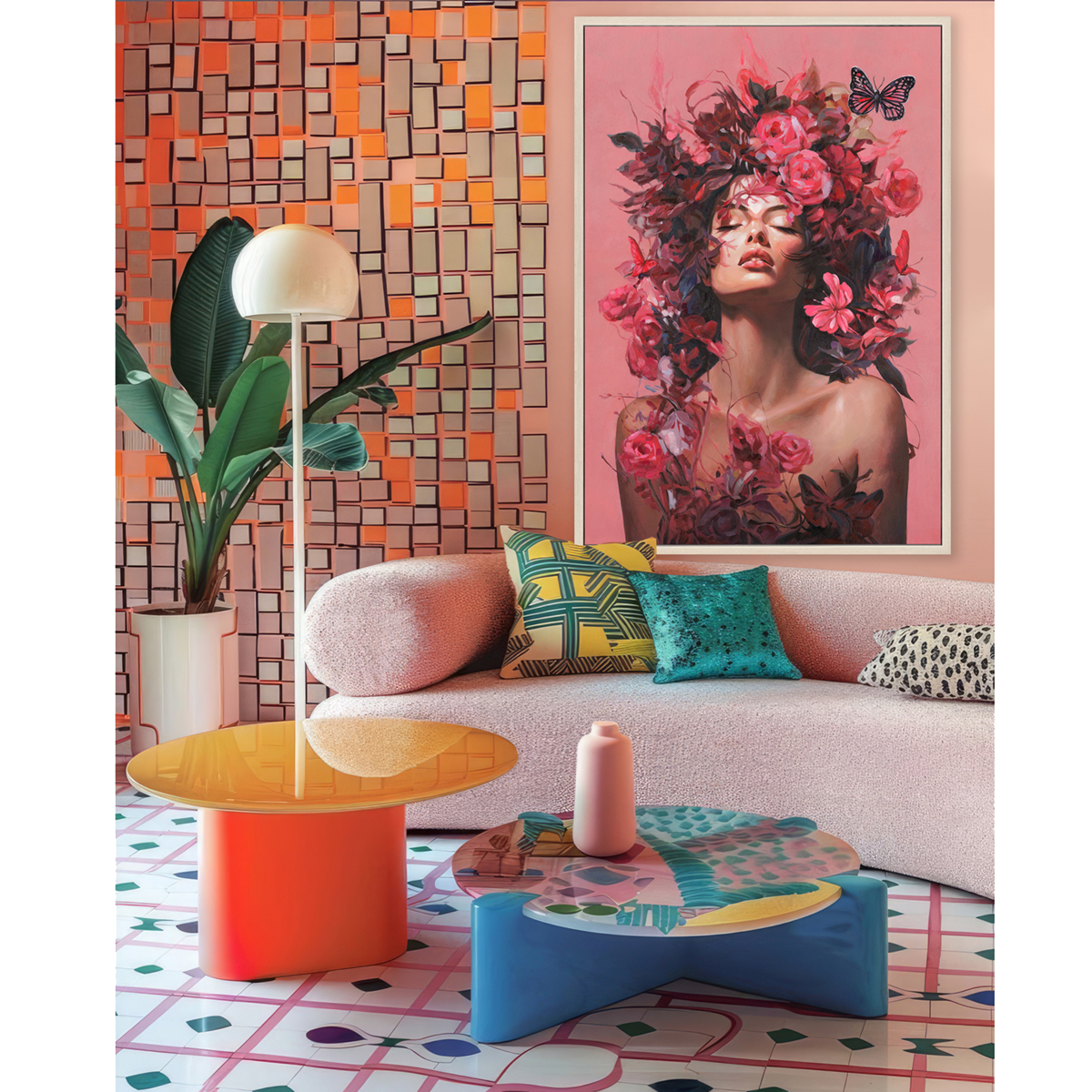 Floral Muse Pink Woman Canvas Art #M2703