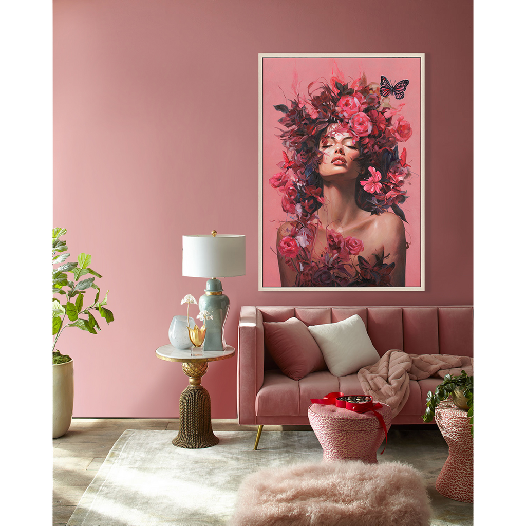 Floral Muse Pink Woman Canvas Art #M2703