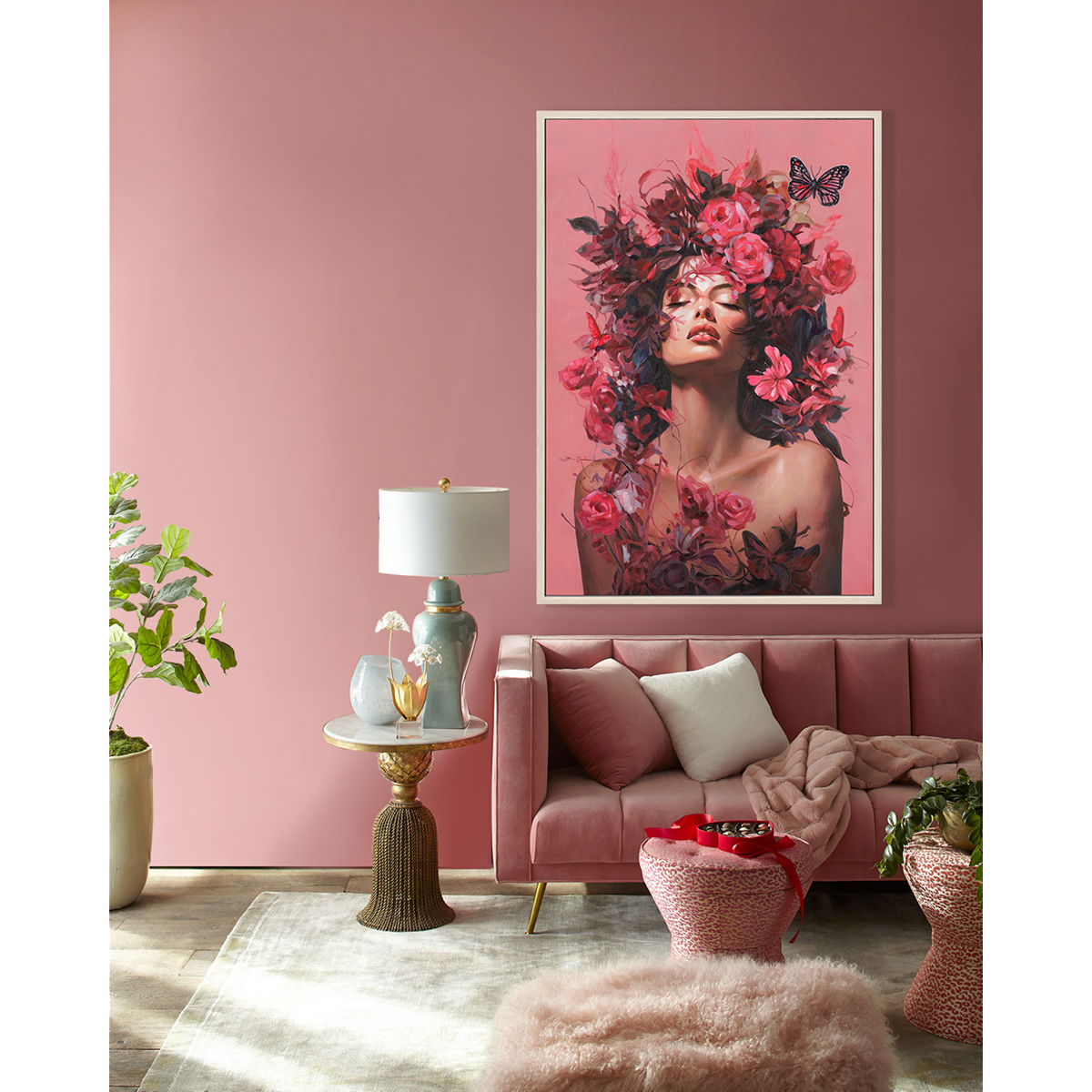 Floral Muse Pink Woman Canvas Art #M2703