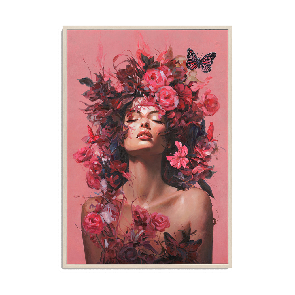 Floral Muse Pink Woman Canvas Art #M2703