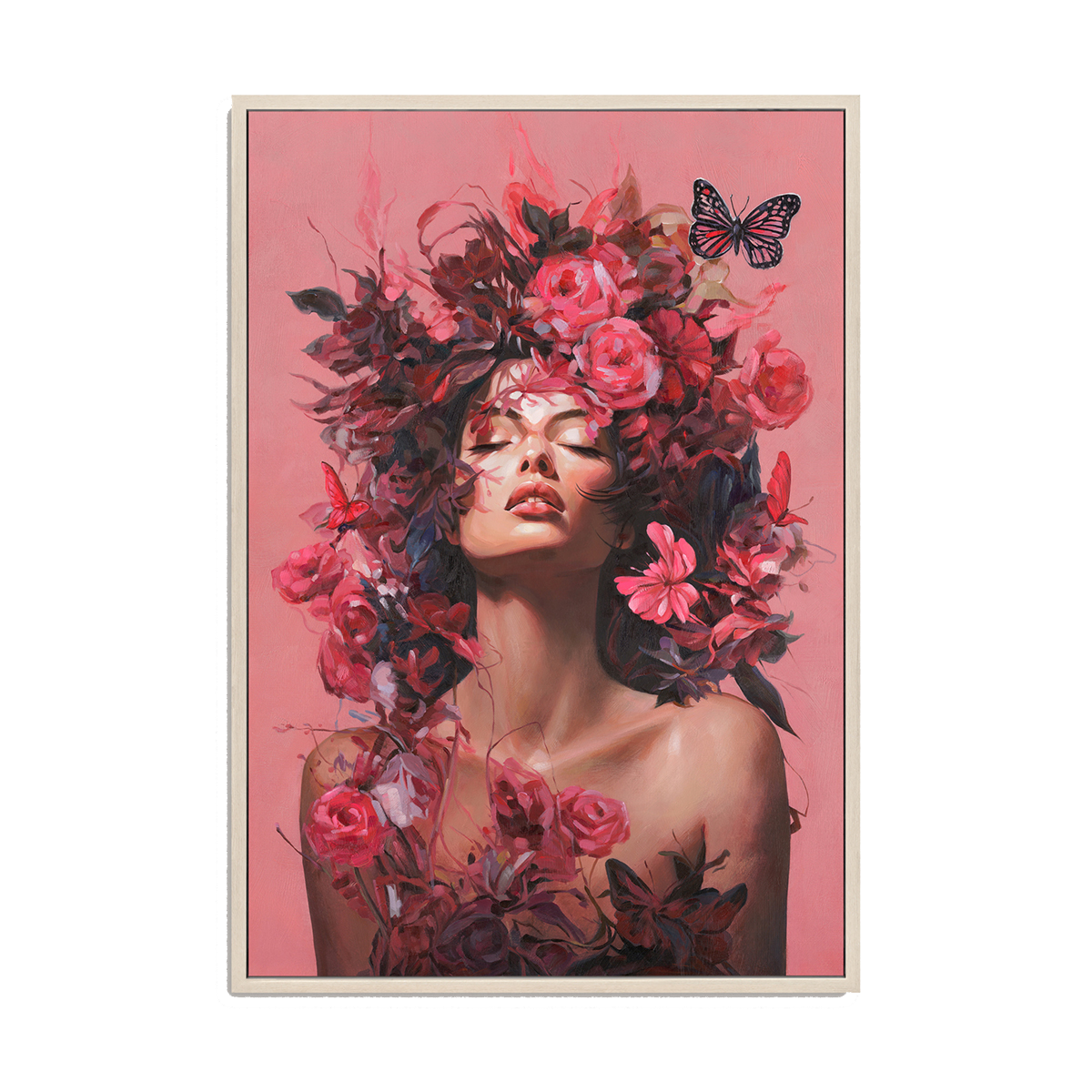 Floral Muse Pink Woman Canvas Art #M2703