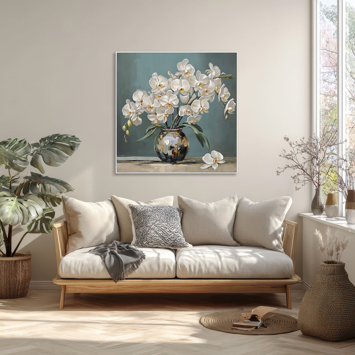 Graceful Orchids White Orchid Vase Painting #M2722